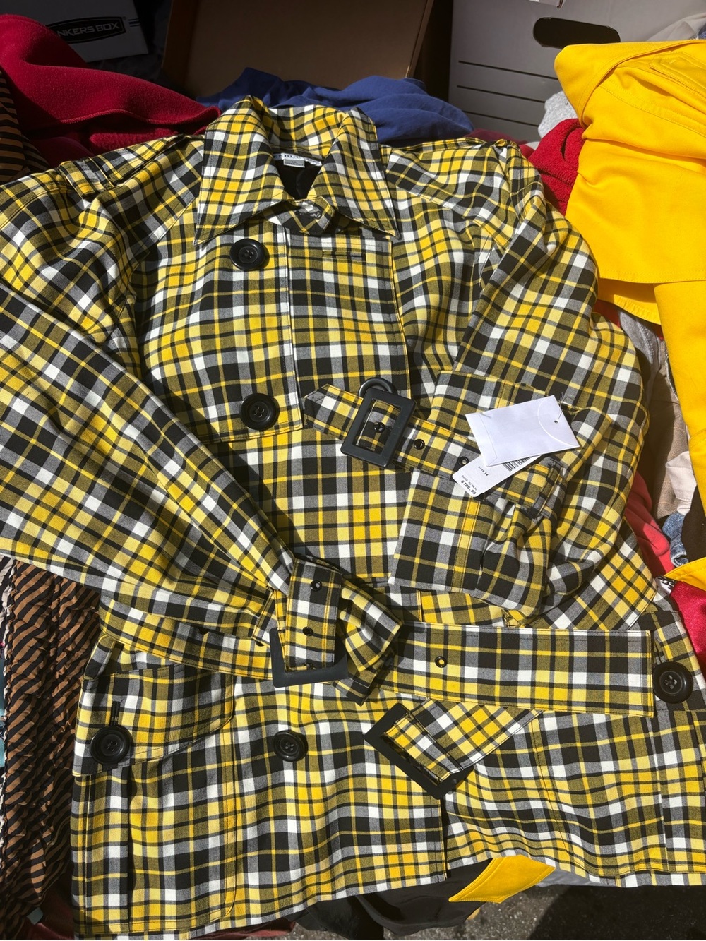 Kids Yellow Plaid Trench Coat - Classic Double-Breasted Jacket